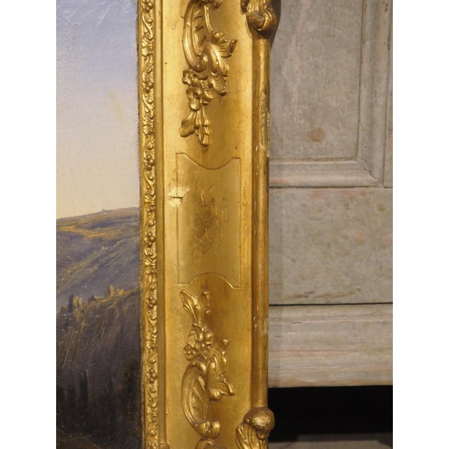 19th Century French Chateau Landscape Oil on Canvas Painting in Giltwood Frame For Sale - Image 9 of 15