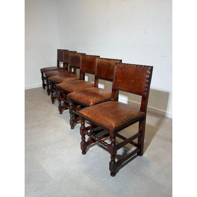 Antique Oak Dining Chairs with Sheepskin Upholstery, Set of 6 For Sale - Image 6 of 7