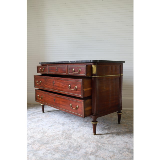 Wood 19th Century French Louis XVI Commode With Black Marble Top For Sale - Image 7 of 14