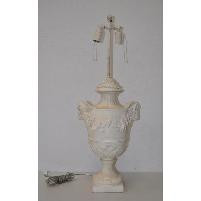 Sculpture Materials Plaster Urn Lamp With Rams Head Handles C.1950s For Sale - Image 7 of 7