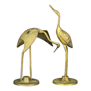 Mid 20th Century Bronze Crane Heron Statues - Set of 2