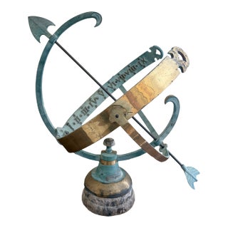 Vintage English Country Brass and Iron Verdigris Garden Armillary Sundial For Sale