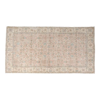 Sky Blue & Peach Area Rug, Vintage Floral Wool Carpet For Sale