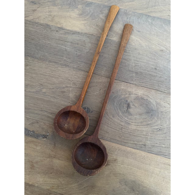 Wood Vintage Danish Wooden Salad Serving Spoons- Set of 2 For Sale - Image 7 of 8