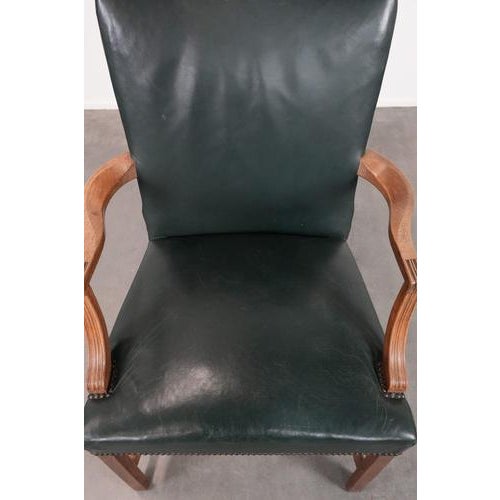 English Green Cowhide and Wooden Gainsborough Desk Chair For Sale - Image 6 of 13