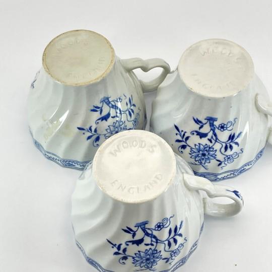 Vintage Blue Onion Teacups (Blue Fjord, Blue Nordic Patterns From Wood & Sons, Meakin) English Blue and White - Set of Four: For Sale In Philadelphia - Image 6 of 14