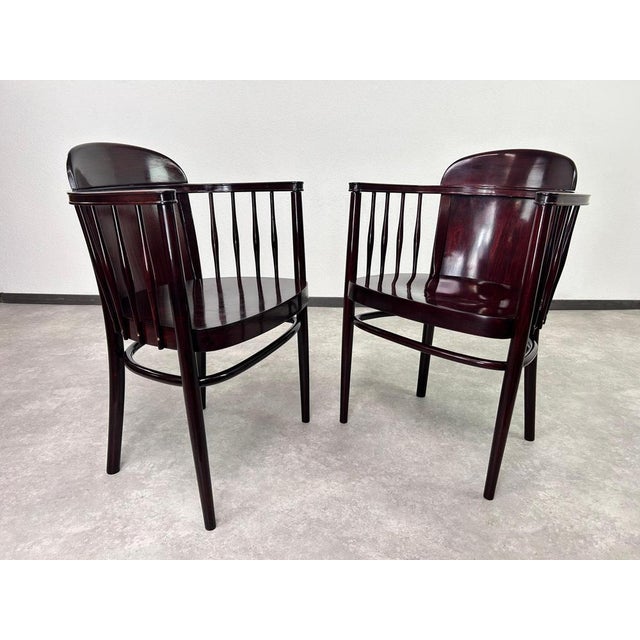 Rare bentwood armchairs by Thonet. Professionally stained and repolished. This piece is attributed to the mentioned...