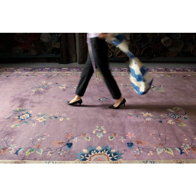 Art Deco 1920s Antique Oversized Chinese Art Deco Lavender Purple Botanical Hand-Knotted Wool Pile Rug - 13’ X 20’3” For Sale - Image 3 of 10