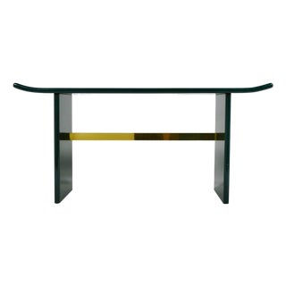 Faux Malachite and Brass Console Table For Sale