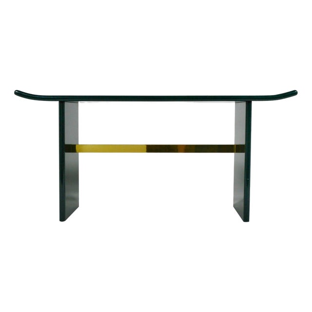 Faux Malachite and Brass Console Table For Sale