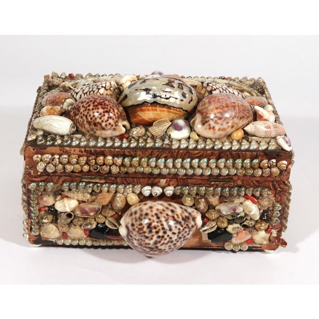 Ivory Victorian Shell Encrusted Box With Mirror and Pincushion Interior, 19th Century For Sale - Image 8 of 13