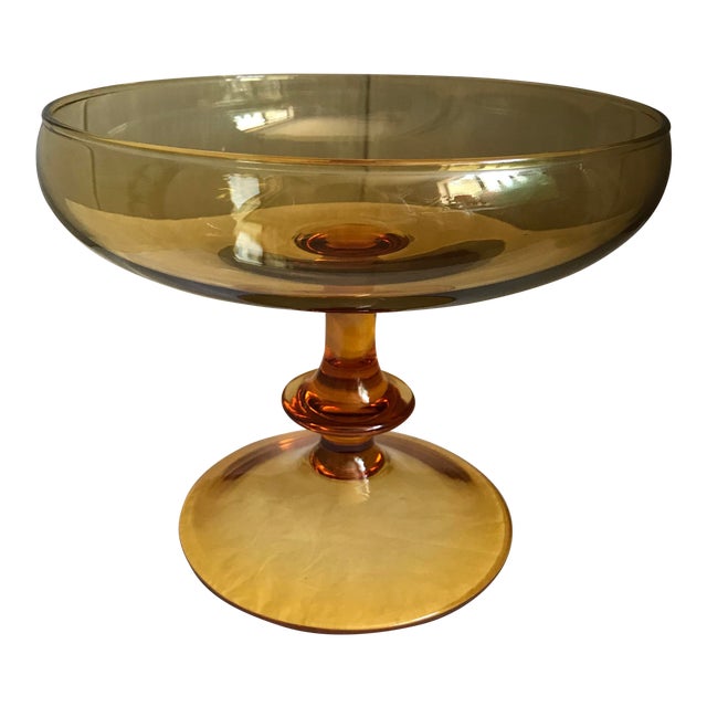 Vintage 60's MidCentury Amber Glass Wide Mouth Pedestal Dish/Bowl