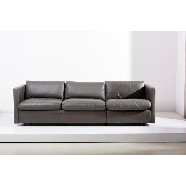 Sofa Set in Grey Leather by Charles Pfister for Knoll, USA, 1970s, Set of 3 For Sale - Image 3 of 18