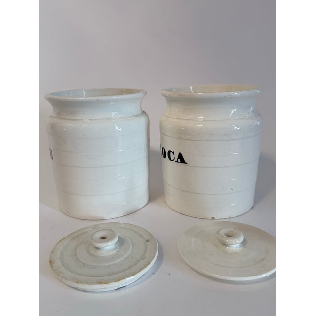 Pair of 19th-Century English Ironstone Pantry Jars With Original Lids For Sale - Image 6 of 8