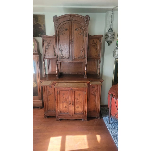 1890s Rare Art Nouveau Eugene Gaillard Maison Bing Oak Hutch Sideboard Signed For Sale - Image 18 of 18