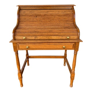 Late 20th Century Vintage Wood Roll Top Desk For Sale