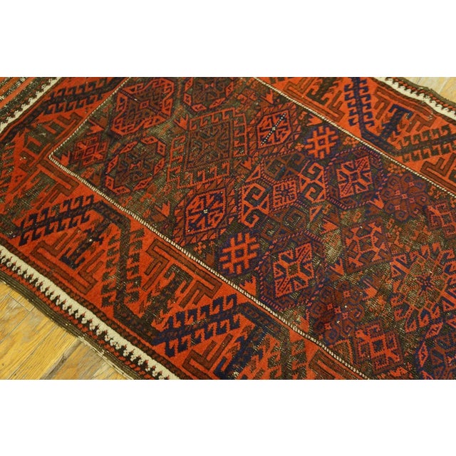 Incredible Red-Raspberry Background Color With Geometric Design Antique Baluch Rug For Sale - Image 11 of 15