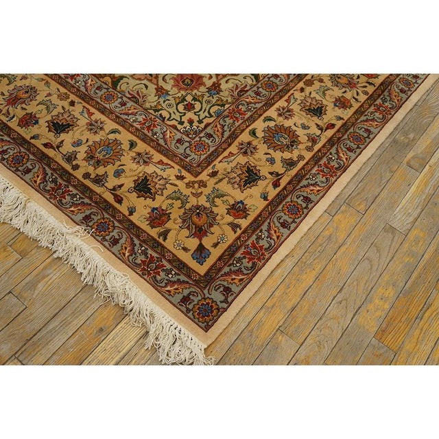 Traditional 1940s Antique Beige Shah Abbas Floral Traditional Tabriz Knotted Wool Carpet Rug For Sale - Image 3 of 12