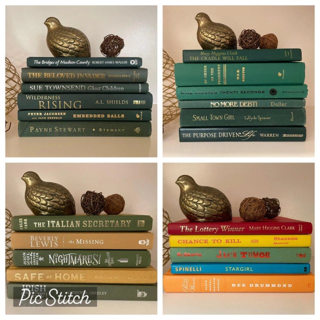Mid-Century Gold and Chestnut Vintage Book Stack - Set of 4 For Sale - Image 10 of 11