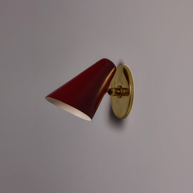 1960s Stilnovo Perforated Red Metal and Brass Articulating Sconces - a Pair For Sale - Image 11 of 18