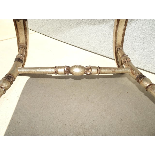 Silver Vintage French Country Floral Vanity Bench W Silver Gilt Base #1 For Sale - Image 8 of 12