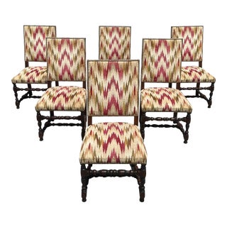 Antique French Louis XIII Style Barley Twist Solid Walnut Dining Chairs - Set of 6 For Sale