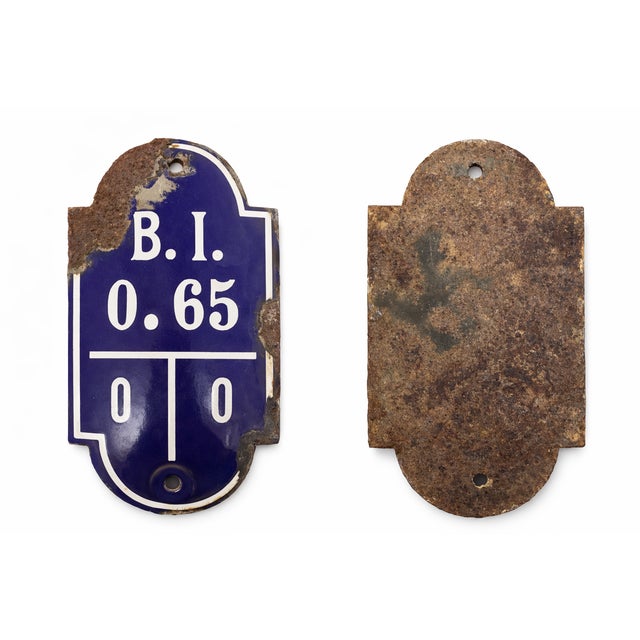 Industrial Vintage Belgian Industrial Enameled Metal Signs, 1940s, Set of 3 For Sale - Image 3 of 9