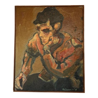 Mid-Century Modern Painting of a Pondering Man For Sale