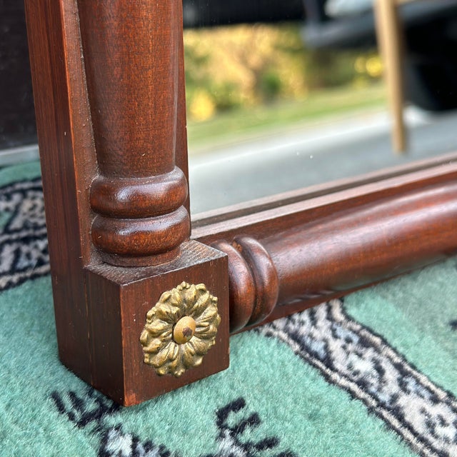 Brown Vintage Petite Federal Style Split Column Wall Mirror With Brass Rosettes For Sale - Image 8 of 10