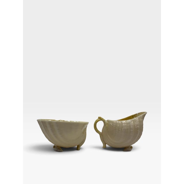 Mid 20th Century Vintage Belleek Irish Porcelain Toy Shell Creamer & Sugar Set For Sale - Image 5 of 7