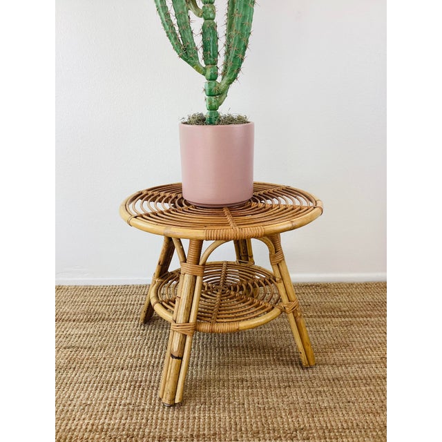 Mid-Century Modern Vintage 1960s Rattan Table Tito Angoli Italian Modern Style For Sale - Image 3 of 6