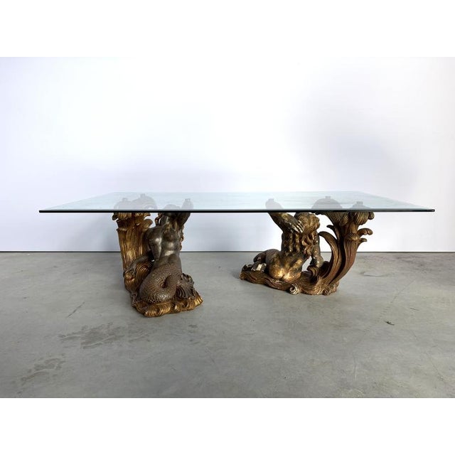 Vintage Gilt Wood Mermaid Coffee Table, Italy, 1960s For Sale - Image 12 of 14