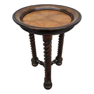 Round Barley Twist Side Table Stylized Palm Tabletop For Sale