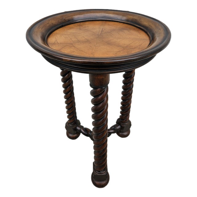 Round Barley Twist Side Table Stylized Palm Tabletop For Sale