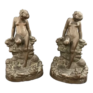 Antique 1914 Kbw Bronze Clad Admiration Nude Pond Frog Bookends - a Pair