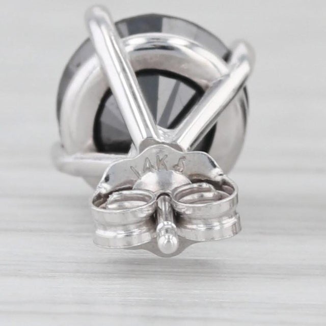 2020s New 3.45ctw Black Diamond Stud Earrings 14k White Gold Round Solitaires - 2 Pieces For Sale - Image 5 of 6