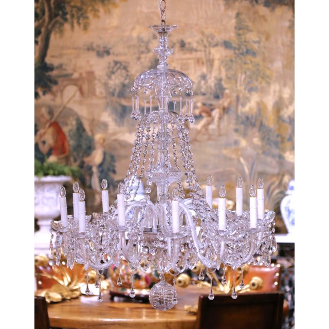 Mid 20th Century Mid 20th Century Italian Crystal Twelve-Light Chandelier With Cut-Glass Pendants For Sale - Image 5 of 13