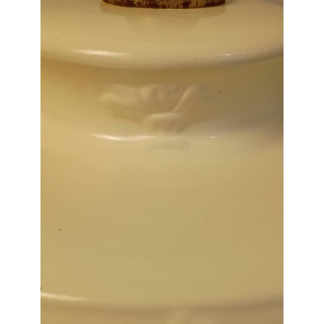 1980s Blanc De Chine Table Lamp Base White Porcelain Chinoiserie Chrysanthemum Relief Patinated Brass Base Grandmillenial Cottage Accent Decor For Sale - Image 9 of 13