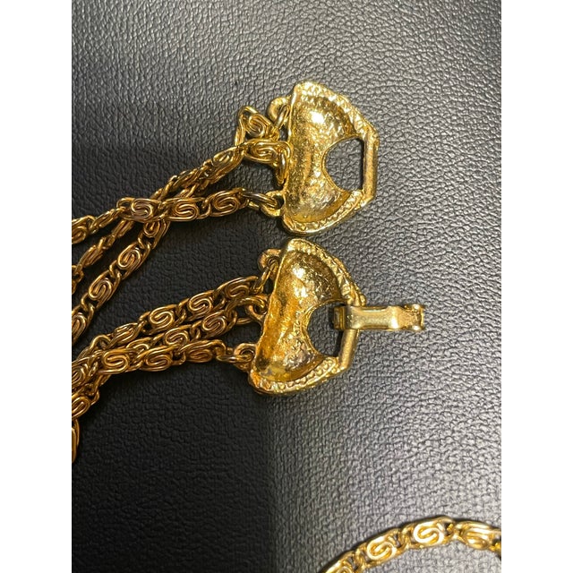 Metal MCM Jewelry by Goldette Signature Style Victorian Revival Multi-Strand Necklace With Enormous Amber Crystal Fob Pendant For Sale - Image 7 of 12