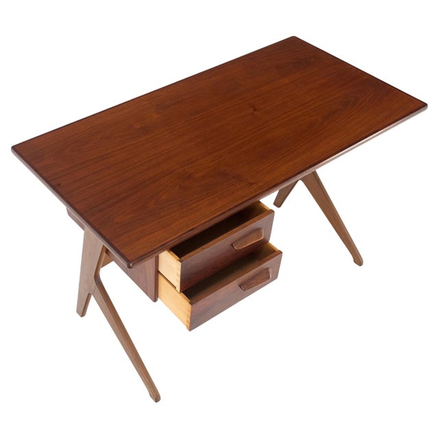 1970s Danish Mid-Century Modern Teak Asymmetrical Z Shape Base Low Profile Desk For Sale - Image 5 of 12