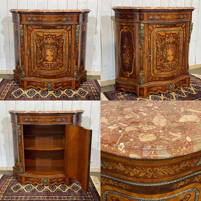 Marquetry Sideboard in Rosewood, Beech and Marble Top, 1970s For Sale - Image 15 of 16