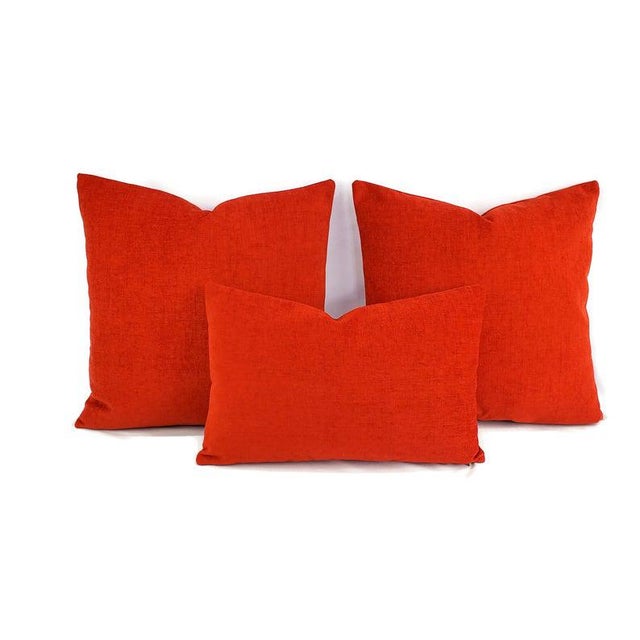 Transitional Arc Com Fabric Spirit in Watermelon Pillow Cover - 20" X 20" Solid Bright Red Chenille Cushion Case For Sale - Image 3 of 7