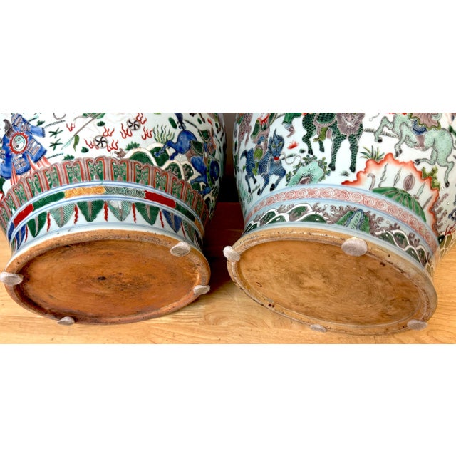 Pair Monumental Chinese Famille Verte Buddhist Ginger Jars, Late Qing Dynasty For Sale - Image 10 of 18