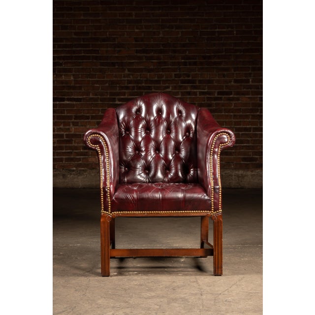 Traditional Vintage Burgundy Tufted Leather Chesterfield Club Chair For Sale - Image 3 of 18
