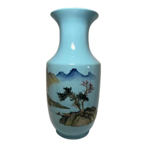 1950's Taiwanese Republic of China Period Hand Painted Blue Porcelain Vase
