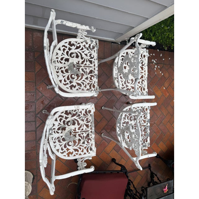 Baroque Set of 4 Vintage Hollywood Regency Molla Cast Aluminum Arm Chair For Sale - Image 3 of 12