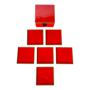 Vintage Lord & Taylor Red and Green Lacquerware Coaster Set- 7 Pieces