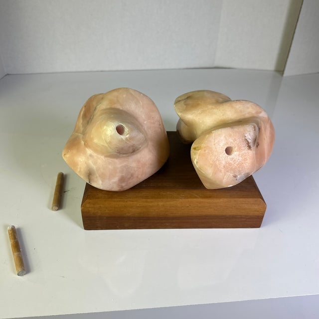 Stone 1970s Modern Rose Marble Sculpture on Wooden Base For Sale - Image 7 of 12
