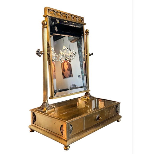 Overall: 27”H x 19 1/2”W x 11 1/4”D Base:&nbsp;5”H Mirror: 17”H x 11 3/4”W x 1”D Drawer: 2”H x 7 1/4”W x 8”D An...