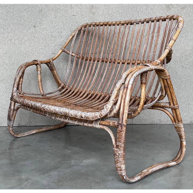 Vintage Mid-Century Modern Rattan and Bamboo Love Seat or Sofa, 1960s For Sale - Image 11 of 18